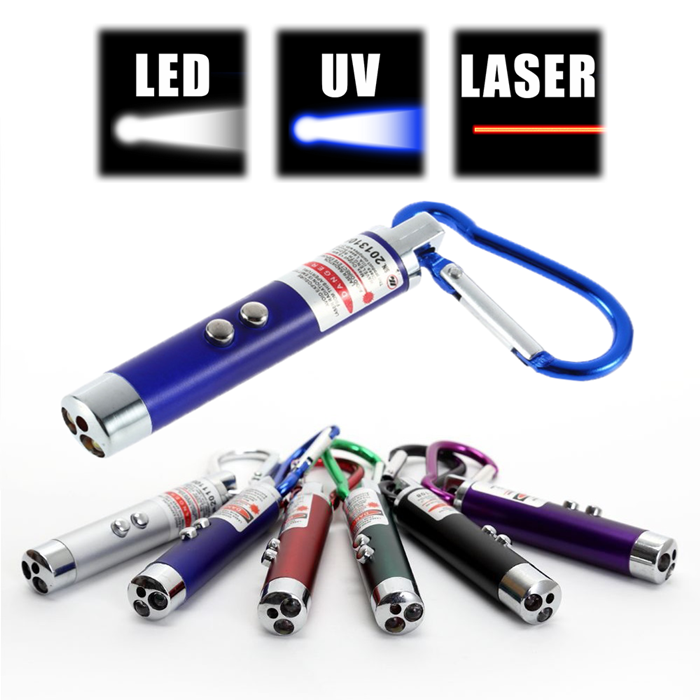图片 3合1激光， LED紫外线和白光LED钥匙扣手电筒